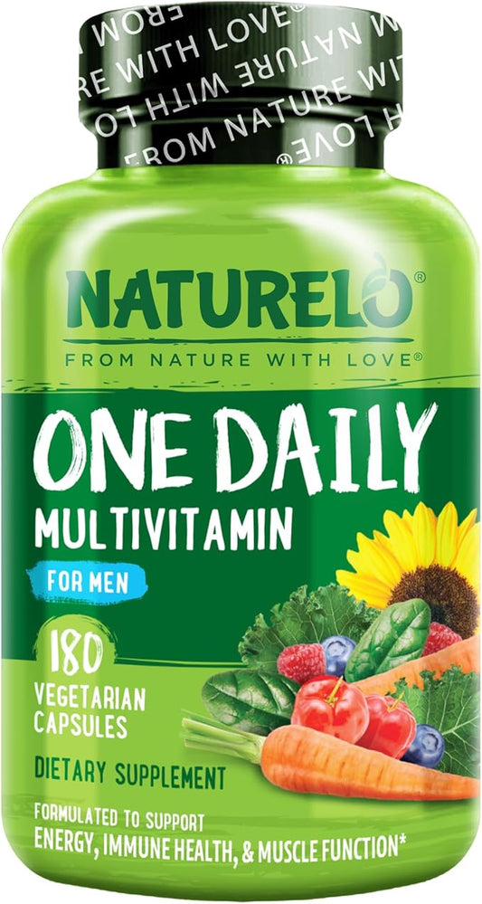 NATURELO One Daily Multivitamin for Men - with Vitamins & Minerals + Organic Whole Foods - Supplement to Boost Energy, General Health - Non-GMO - 180 Capsules