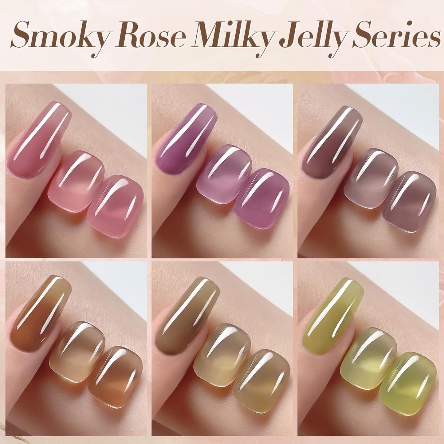 Born Pretty Fall Winter Jelly Gel Nail Polish,Milky Jelly Translucent Brown Purple Green Grey Pink Colors,Soak Off U v LED Light Cure Nail Art Kit for Salon Manicure and DIY at Home