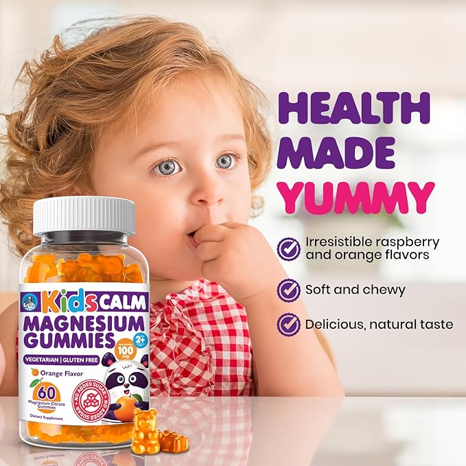 Sugar-Free Calm Magnesium Gummies for Kids and Adults (Orange) - Kids Magnesium Gummies for Relaxation & Sleep Support - Magnesium Citrate Gummies (60 Count)