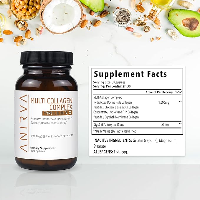 Multi Collagen Complex - Type I, II, III, V, X - Collagen Supplement for Anti-Aging, Healthy Joints, Hair, Skin and Nails