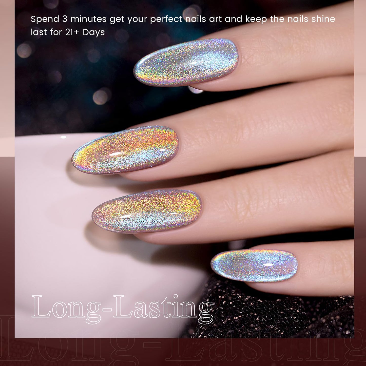 RARJSM Blue Aurora Cat Eye Gel Nail Polish Holographic Rainbow Laser Iridescent Glitter Sparkle Cat Eye Gel Polish with Magnet Stick Soak off UV LED Curing Requires Home Salon Diy Nail Art