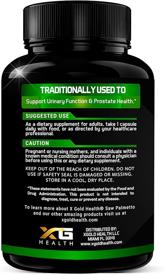 X Gold Health Saw Palmetto Prostate Supplement for Men | Pygeum Bark | Beta Sitosterol Supplement | Potent 3X Formula | Urinary Function Prostate | DHT Blocker Hair Growth | 4 Month Supply Male Pills