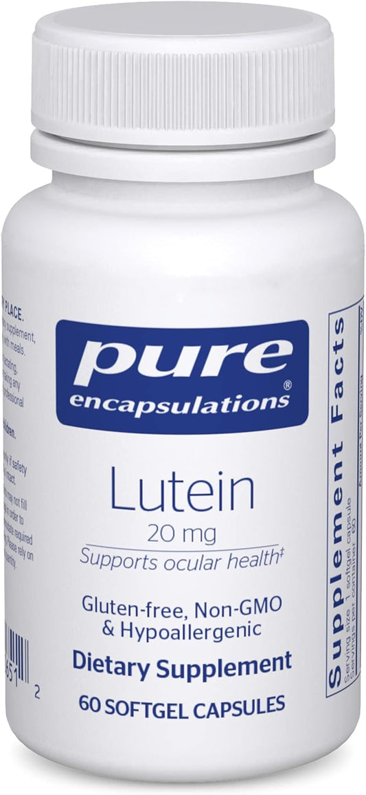Pure Encapsulations Lutein 20 mg | Hypoallergenic Antioxidant Support for Healthy Visual Function | 60 Softgel Capsules