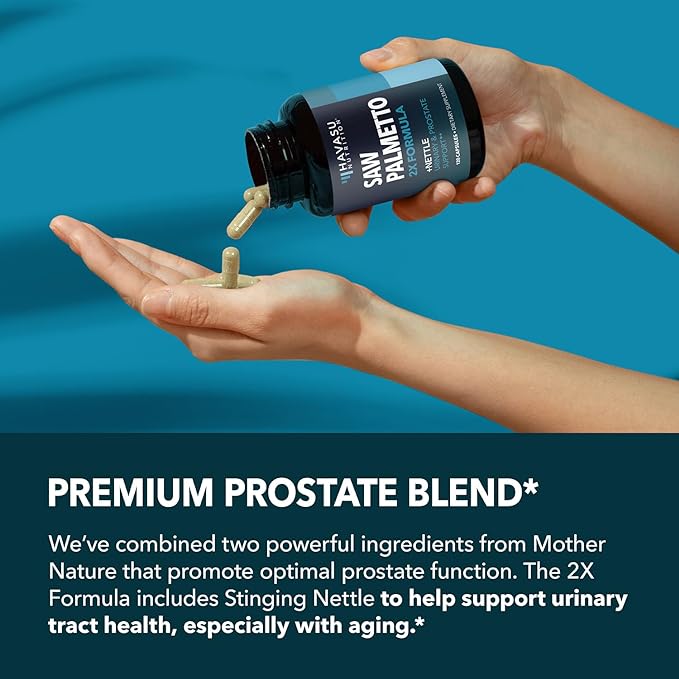 Saw Palmetto with Stinging Nettle Extract - 2X Formula Saw Palmetto Prostate Support Supplement for Men's Health - DHT Blocker for Men to Support Hair, Bladder and Prostate Health - 2 Month Supply