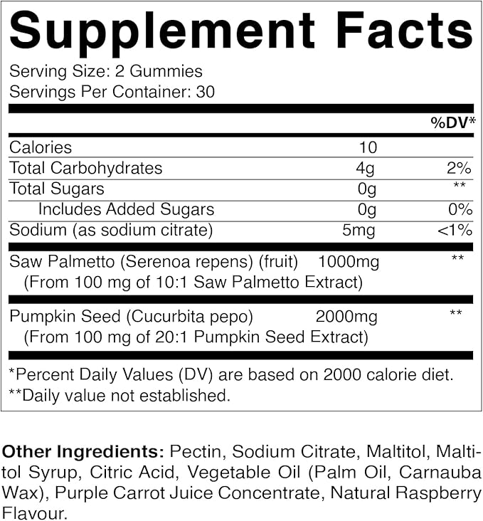 Vitamatic Sugar Free Saw Palmetto with Pumpkin Seed - 3000 mg Equivalent per Serving - Natural Raspberry Flavor - 60 Count