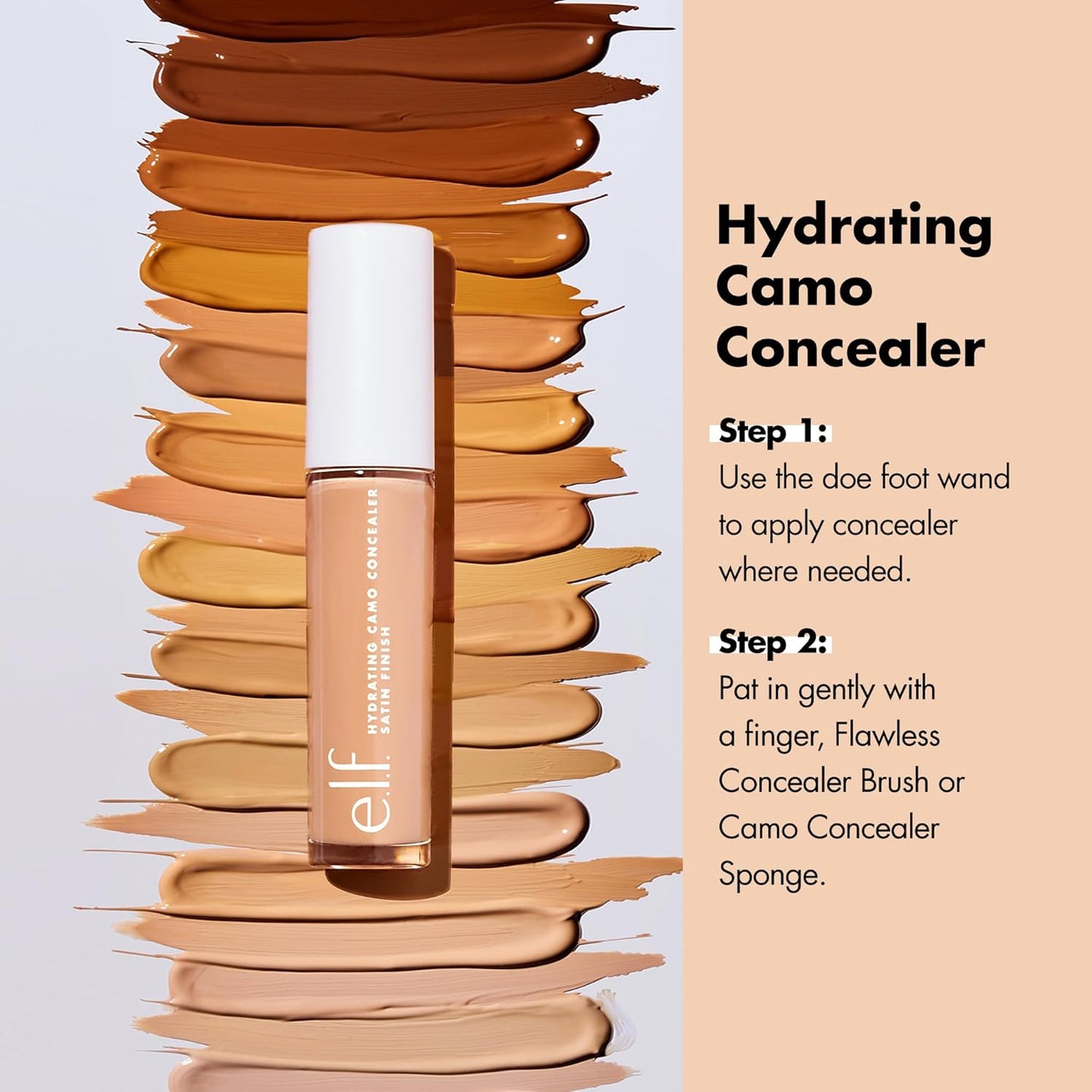 e.l.f. Hydrating Camo Concealer, Covers Blemishes & Under-Eye Circles, Full-Coverage & Delivers A Satin Finish, Vegan & Cruelty-Free, Medium Peach
