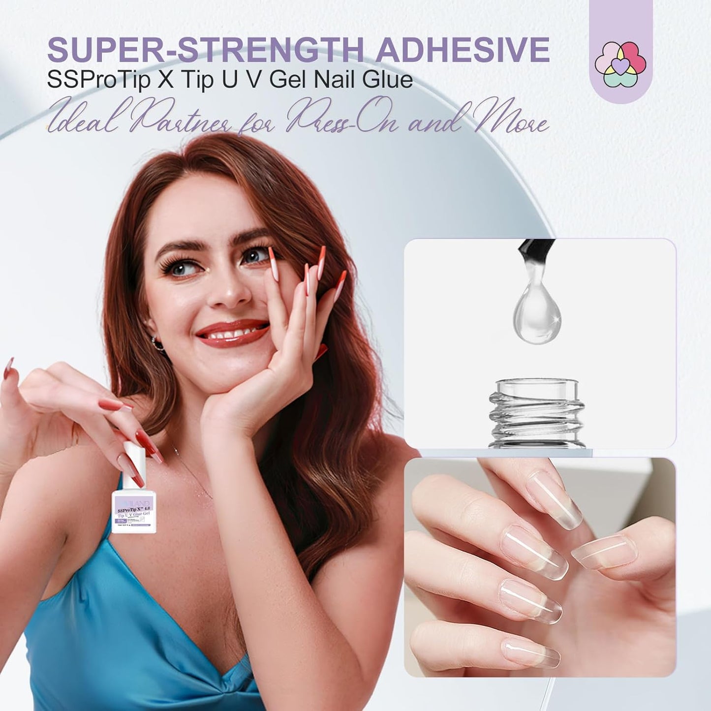 SAVILAND Gel Nail Glue: 30-Day Long Lasting Super Adhesive Glue Castor Oil VE for False Tips Strong Hold X Nail Art Tool U V Lamp Curing Needed for Use Home DIY SSProTip X 4.0