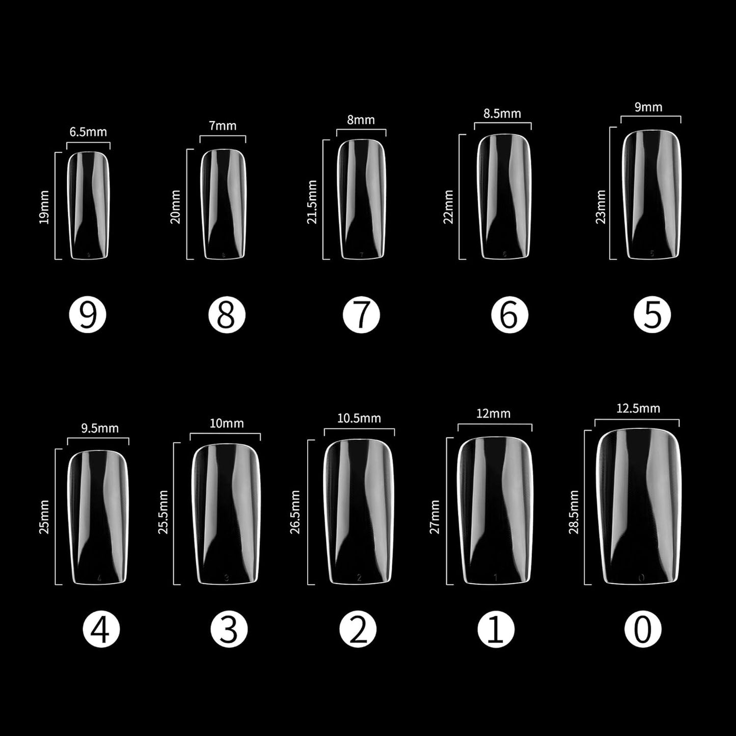 Full Cover Acrylic False Nail Tips, 1000PCS Fake Nail Shape Artificial False Nails Tips 10 Sizes with Case for Nail Art Salons (Clear+Natural)