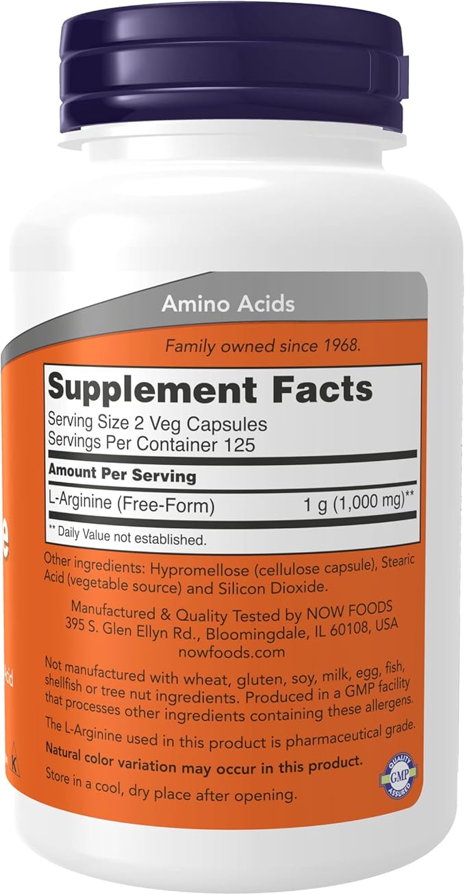 NOW Supplements, L-Arginine 500 mg, Nitric Oxide Precursor*, Amino Acid, 250 Veg Capsules (Pack of 2)