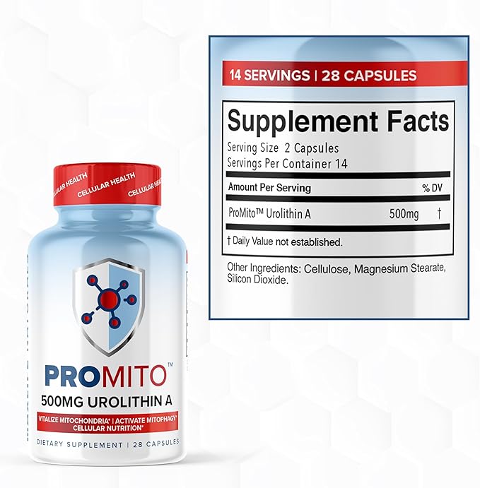 ProMito - Urolithin A Supplement - 500mg Pure Urolithin A Dietary Supplement for Men & Women - Good Alternative to NMN, NAD, CoQ10, Resveratrol & PQQ - Max Life Naturals, 28 Capsules