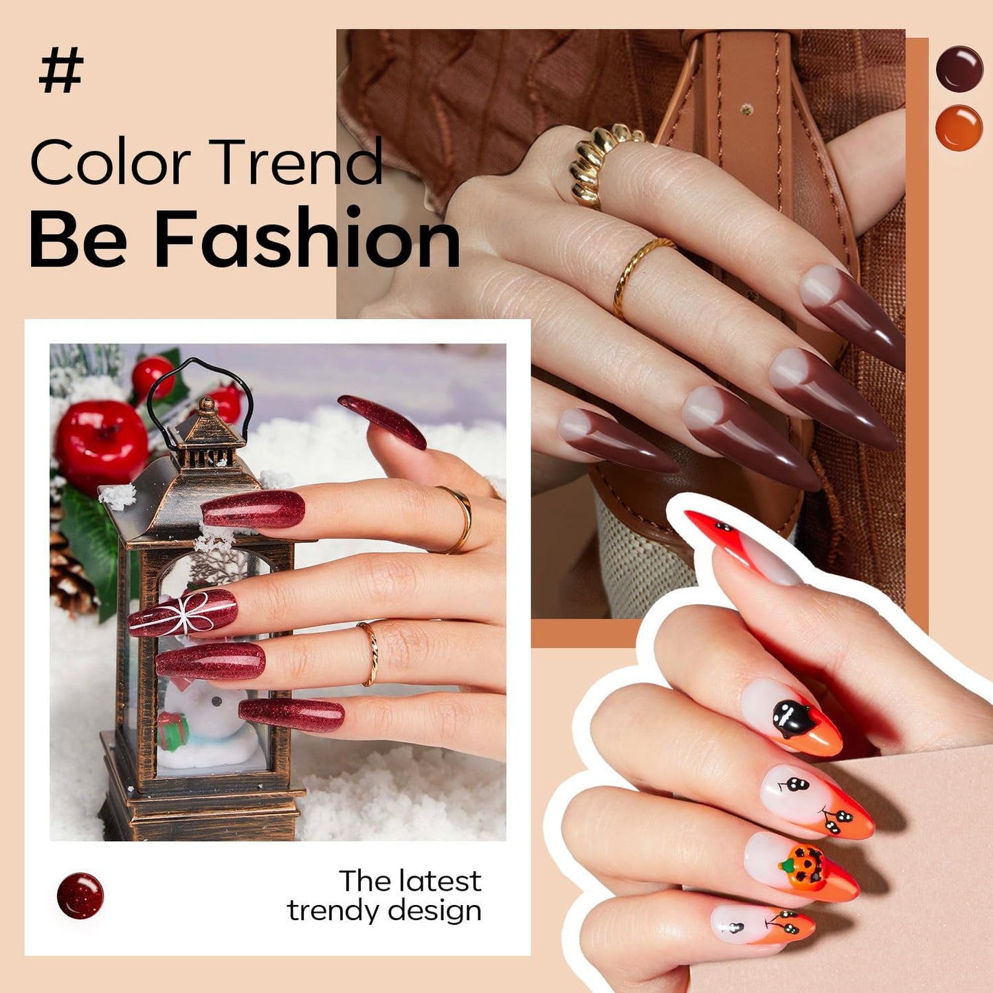 Modelones Fall Gel Nail Polish Set, 6 Colors 2025 Maple Burnt Orange Brown Maroon Burgundy Red Glitter Gel Polish Cherry Mocha Turkey Pumpkin Color Changing Nail Polish Halloween Manicure LED DIY Gift