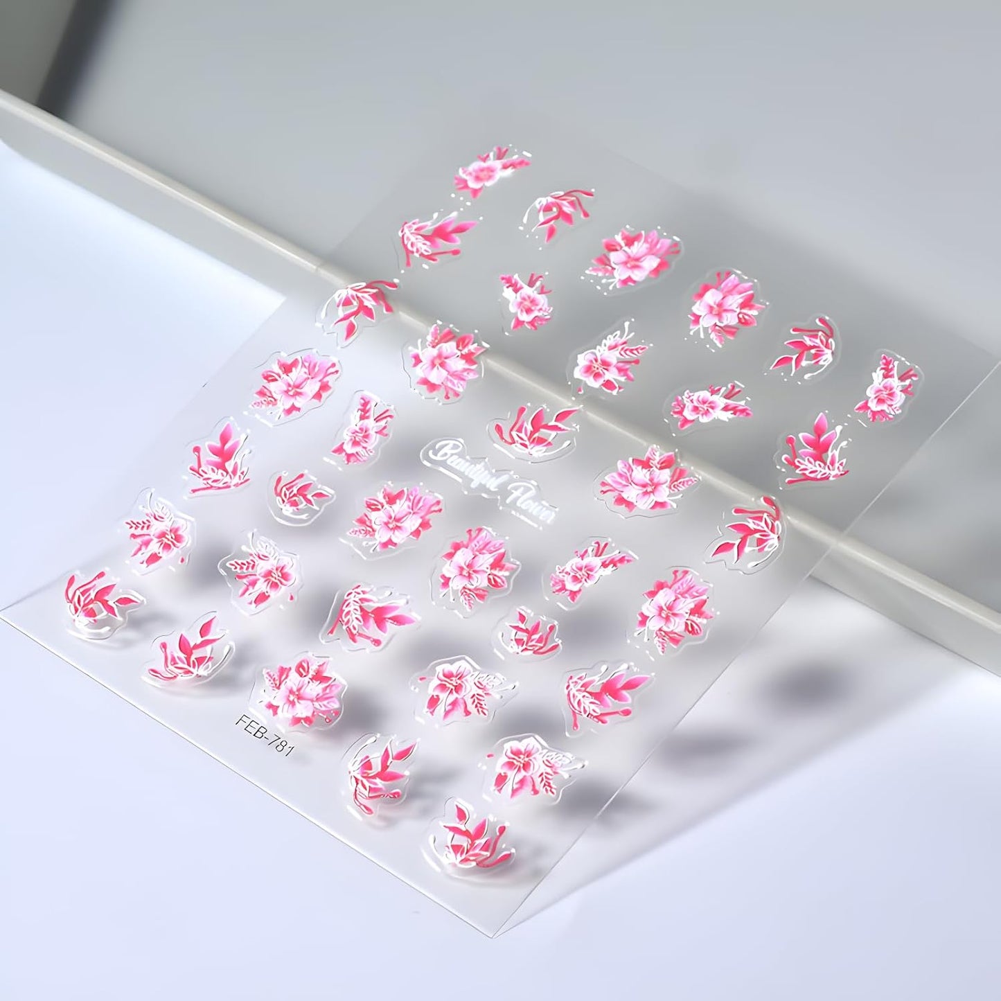 Pink Flowers Nail Art Stickers 5D Embossed Self Adhesive Nail Decals Spring Summer Nail Stickers for Nail Art Flower Nail Design Decoration Accessories for Women and Girls