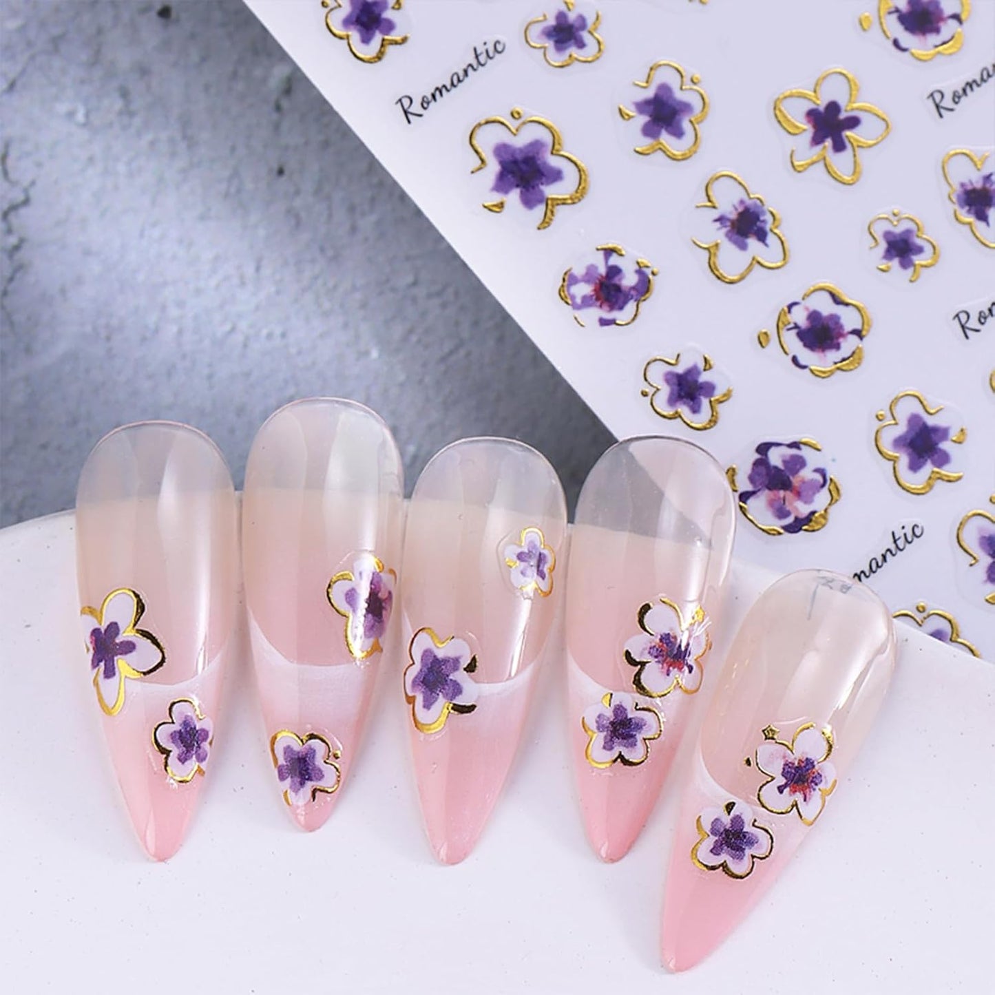 6 Sheets Spring Nail Art Stickers 3D Self-Adhesive Gold Edge Flowers Pink Cherry Blossoms Pattern Pink Petal Floral Golden Circle Bow Design Nail Decals for Women Spring DIY Nail Art Decorations