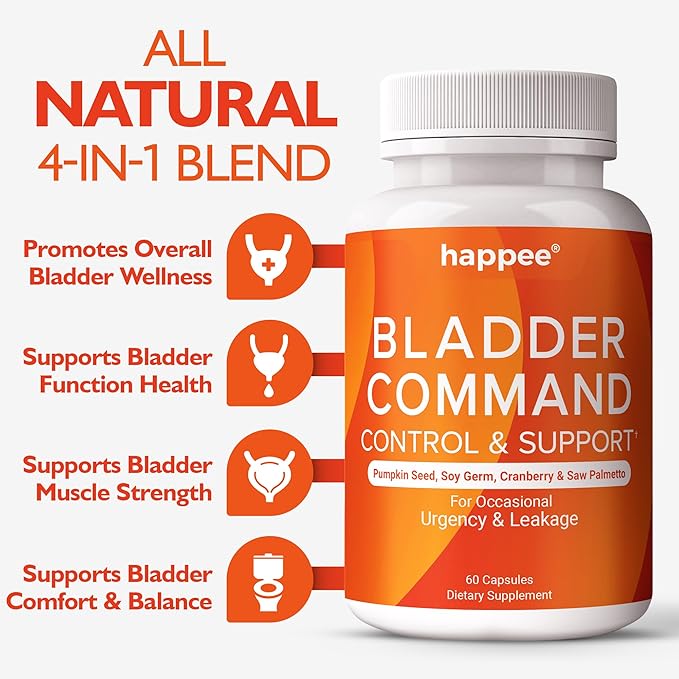 Bladder Control Supplement for Women & Men with Pumpkin Seed Extract, Soy Germ Extract, Saw Palmetto & Cranberry 4-in-1 Active Bladder Support for Urinary Frequency, Leaks & Urgency - 60 Capsules