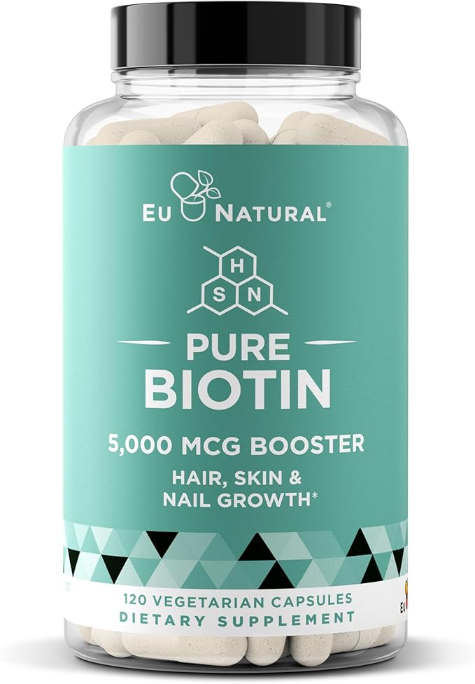 Biotin 5000 mcg Hair Skin Nails Supplement – High-Potency Hair Growth Vitamins for Women & Men – Provide Powerful Support for Healthy Hair, Stronger Nails and Glowing Skin – 120 Vegan Soft Capsules