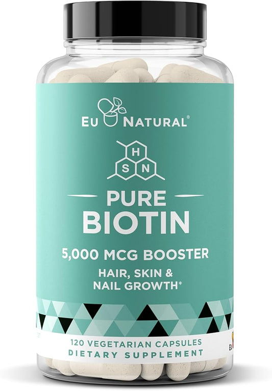Biotin 5000 mcg Hair Skin Nails Supplement – High-Potency Hair Growth Vitamins for Women & Men – Provide Powerful Support for Healthy Hair, Stronger Nails and Glowing Skin – 120 Vegan Soft Capsules