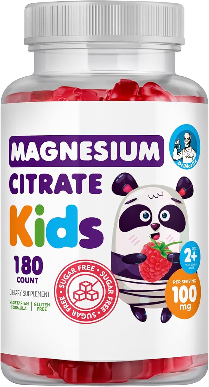 DR. MORITZ Sugar-Free Calm Magnesium Gummies for Kids and Adults - Kids Magnesium Gummies - Magnesium Citrate Gummies (180 Count (Pack of 1), Raspberry)