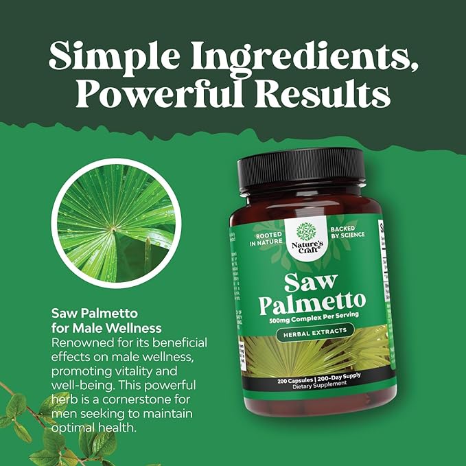 Extra Strength Saw Palmetto Extract - Advanced Herbal Complex for Hair Health and Urinary Support with Plant Sterols & Flavonoids - Potent Herbal Supplement with 500mg per Serving - 200 Capsules