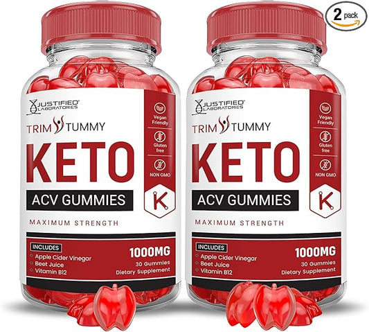 (2 Pack) Trim Tummy Keto ACV Gummies Advanced Formula 1000MG Trim Tummy Keto Gummies Apple Cider Vinegar Formulated with Pomegranate Beet Juice Powder B12 Vegan Non GMO 120 Gummys