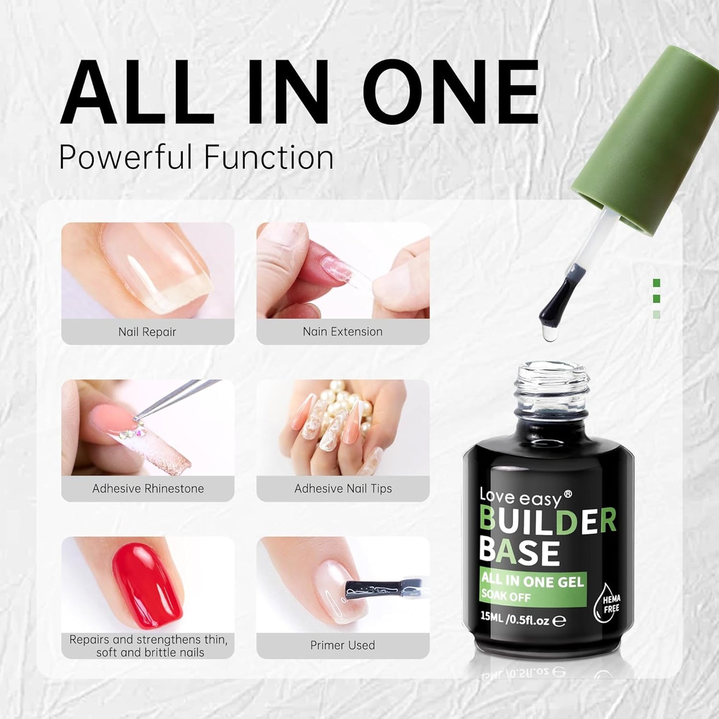 Hema Free Builder Gel - Hypoallergenic Builder Base & Top Coat | Long-Lasting Adhesion (30+ Days) for Professional Nails Gift for Women