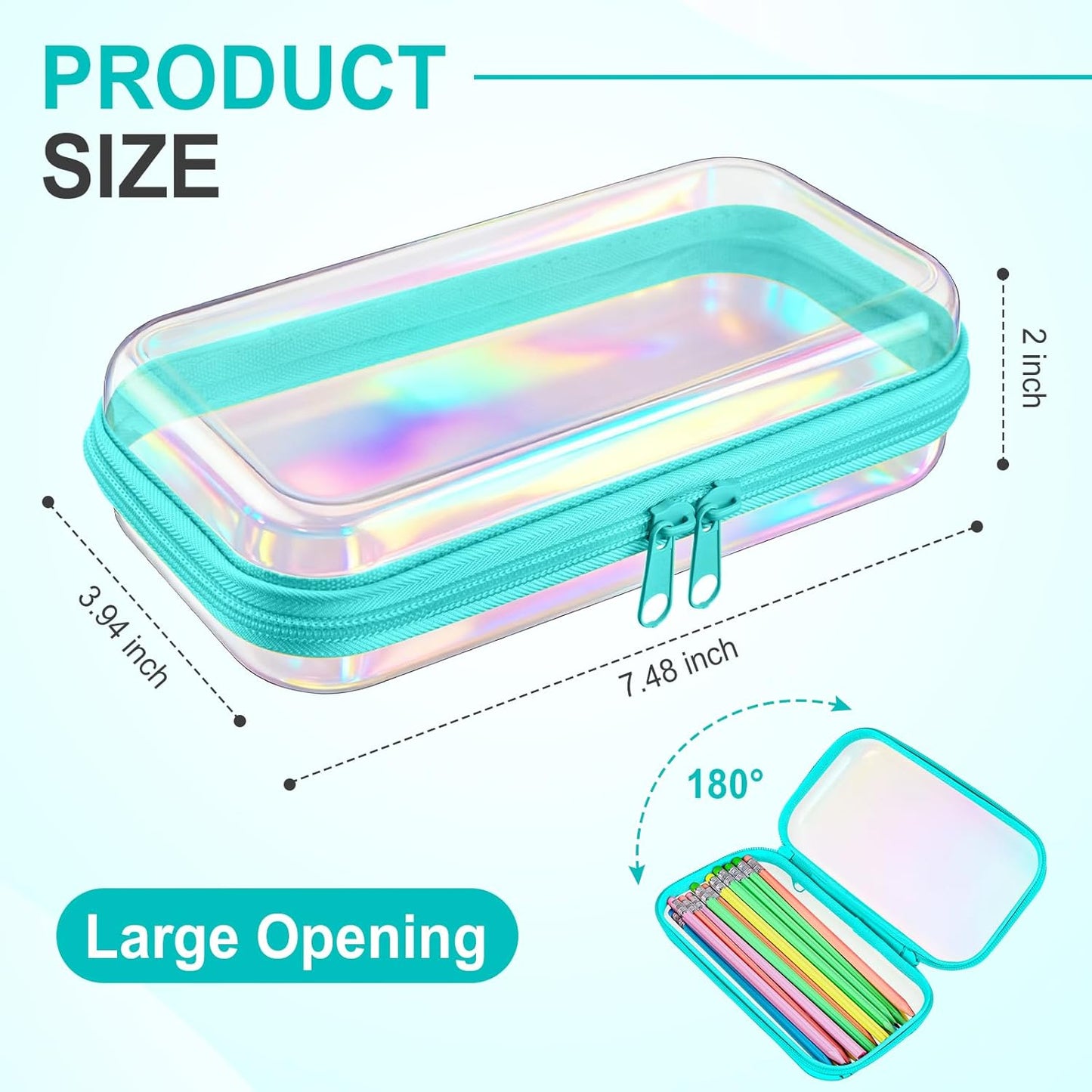 Hoolerry 4 Pcs Hard Clear Zipper Case Makeup Bags Plastic Pencil Pouch Transparent Storage Box Containers for Cosmetics, Snacks, Building Blocks, Puzzles(Blue Laser,7.5 x 3.9 x 2 in)