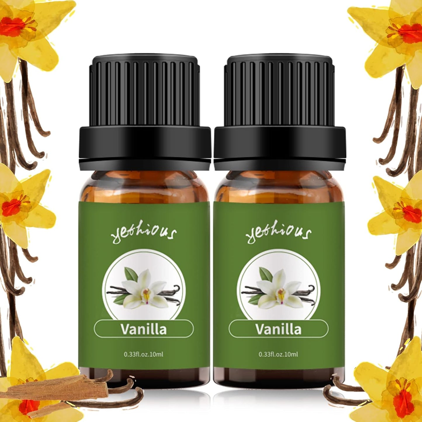 yethious 2 Pack Vanilla Essential Oil for Skin, Diffuser Organic 100% Pure Vanilla Aromatherapy Oil Vanilla Fragance Oil