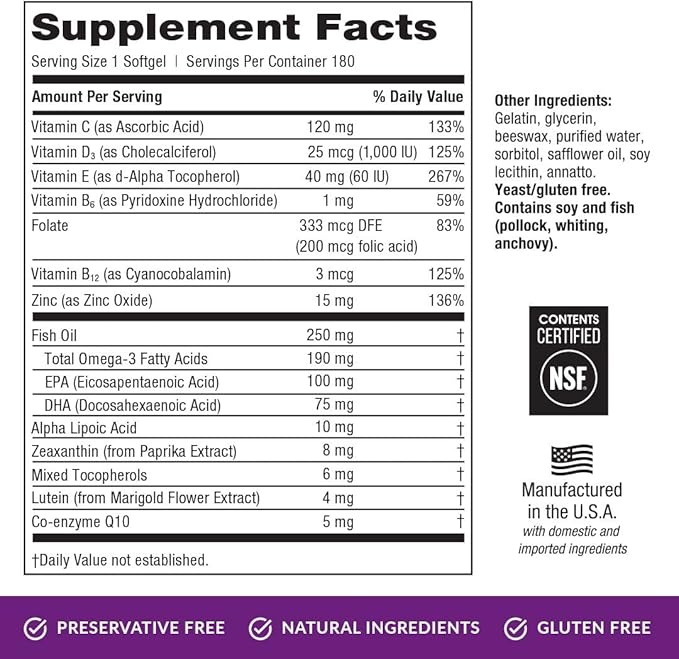 EyePromise Restore Supplement - 180 Softgel Capsules Containing Lutein, Vitamin C, Vitamin D, Vitamin E, Omega-3 Fish Oil, and Zeaxanthin - A Patented and Complete Eye Health Formula