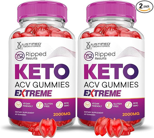 (2 Pack) Ripped Results Keto ACV Gummies Extreme 2000MG Ripped Results Keto Gummies Apple Cider Vinegar Formulated with Pomegranate Beet Juice Powder B12 Vegan Non GMO 120 Gummys