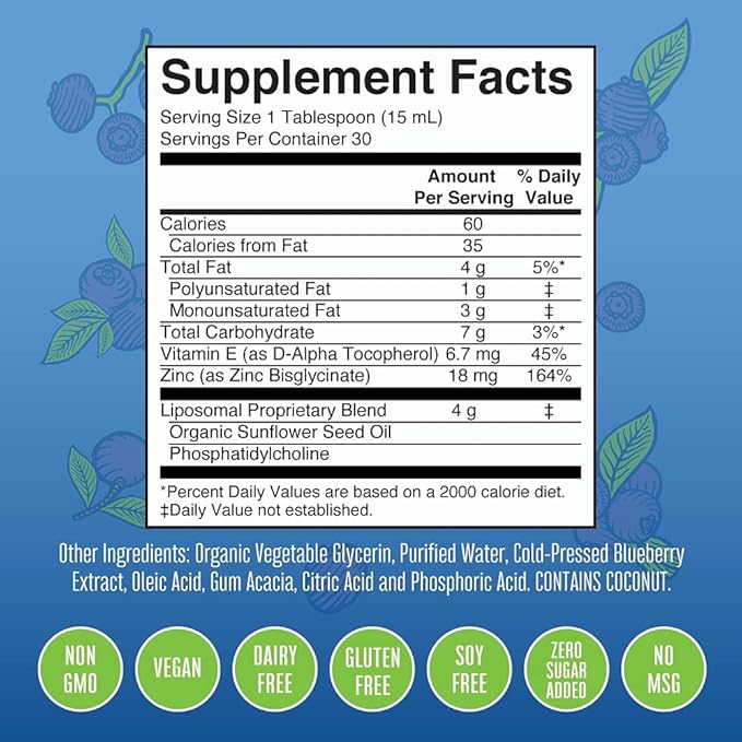 MaryRuth Organics Nutritional Supplement | Liposomal Liquid Zinc Supplement with Vitamin E | Overall Health and Skin Care | Blueberry | Vegan, Non-GMO, Gluten Free, No Sugar Added | 15.22 Fl Oz