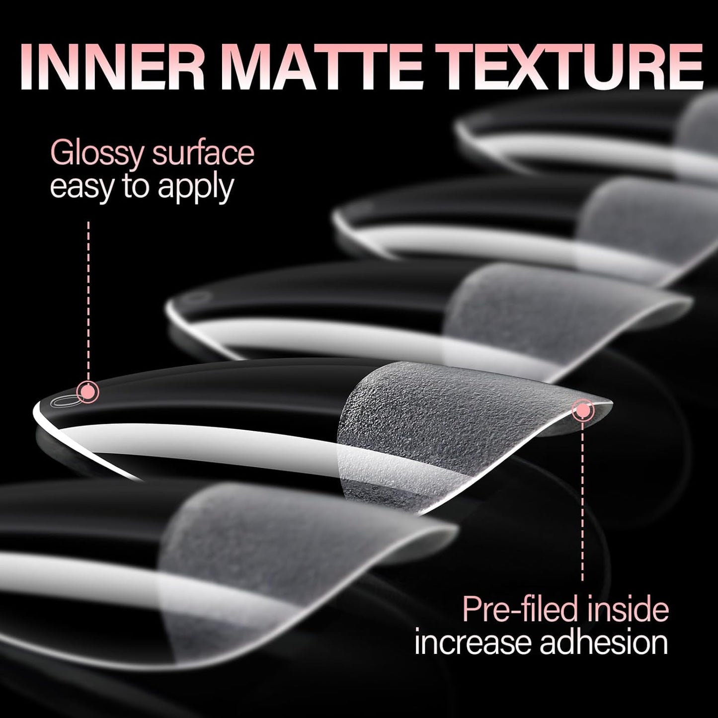 AILLSA Medium Almond Nail Tips Gel Half Matte Acrylic Nail Tips Clear Gelly Full Cover Pre-Filed Press on Nail tips Fake Nails For Extentions Manicure Salon Home DIY 216PCS 12 Sizes