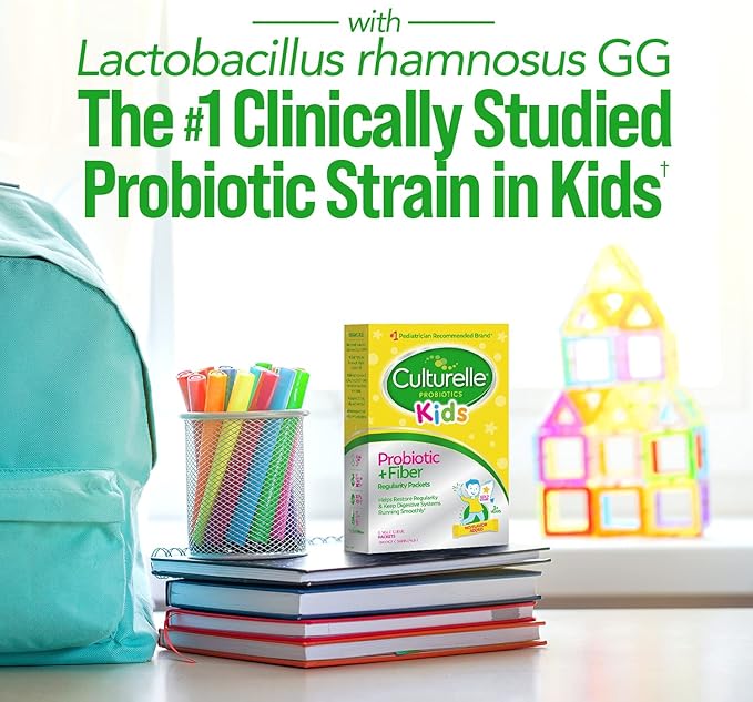 Culturelle Kids Probiotic + Fiber Packets (Ages 1+) - 60 Count - Digestive Health & Immune Support - Helps Restore Regularity