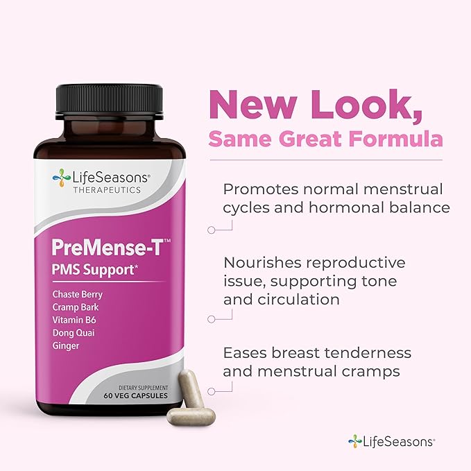 PreMense-T - PMS Relief Supplement - Ginger, Cramp Bark, Black Cohosh, Dong Quai, Chasteberry & Vitamin B6 - Supports Hormonal Imbalance, Bloating, Cramping & Breast Tenderness - 60 Capsules