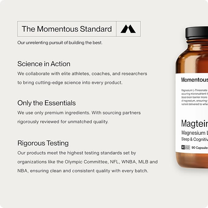 Momentous Magtein Magnesium L-Threonate 145mg - Magnesium Threonate Supplement for Cognitive Function & Rest Support - Magnesium L Threonate Capsules, 30 Servings (Package May Vary)