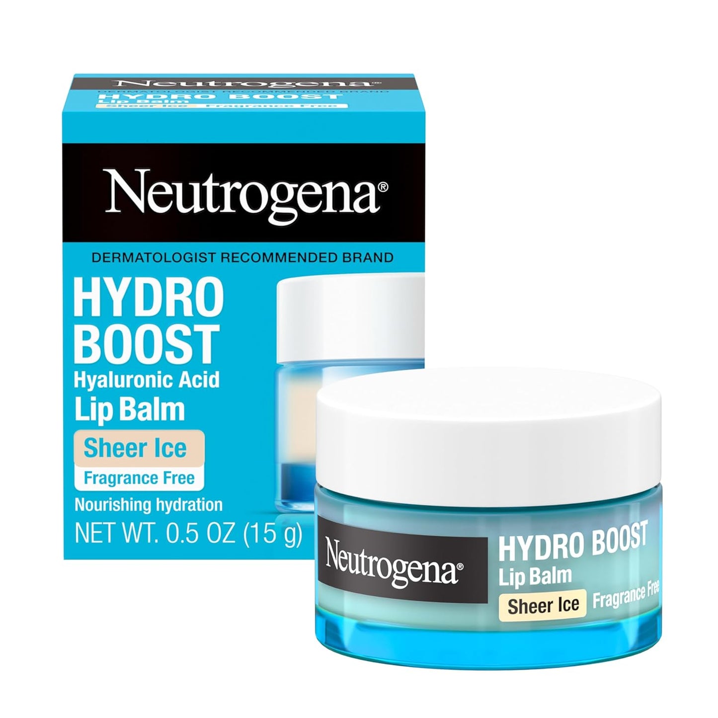 Neutrogena Hydro Boost Hyaluronic Acid, Unscented Lip Balm Leaves Lips Feeling Hydrated, Sheer Ice Nude Lip Balm with a Sweet Sugar Flavor, Fragrance Free, 0.5 oz