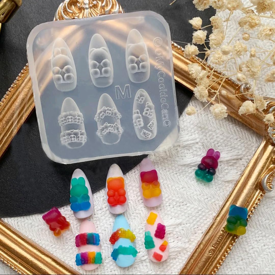 Silicone Nail Art Molds Cute Little Bear Charm Design Carving Template Resin Mold Nail Accessories for Women DIY Manicure Supplies