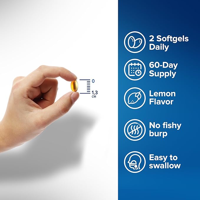 ORZAX Omega 3 Fish Oil 1200 mg - EPA DHA Omega 3 Supplement - Heart, Eye, Joint, and Nerve & Brain Supplement - Lemon Flavored - 120 Softgels Capsules