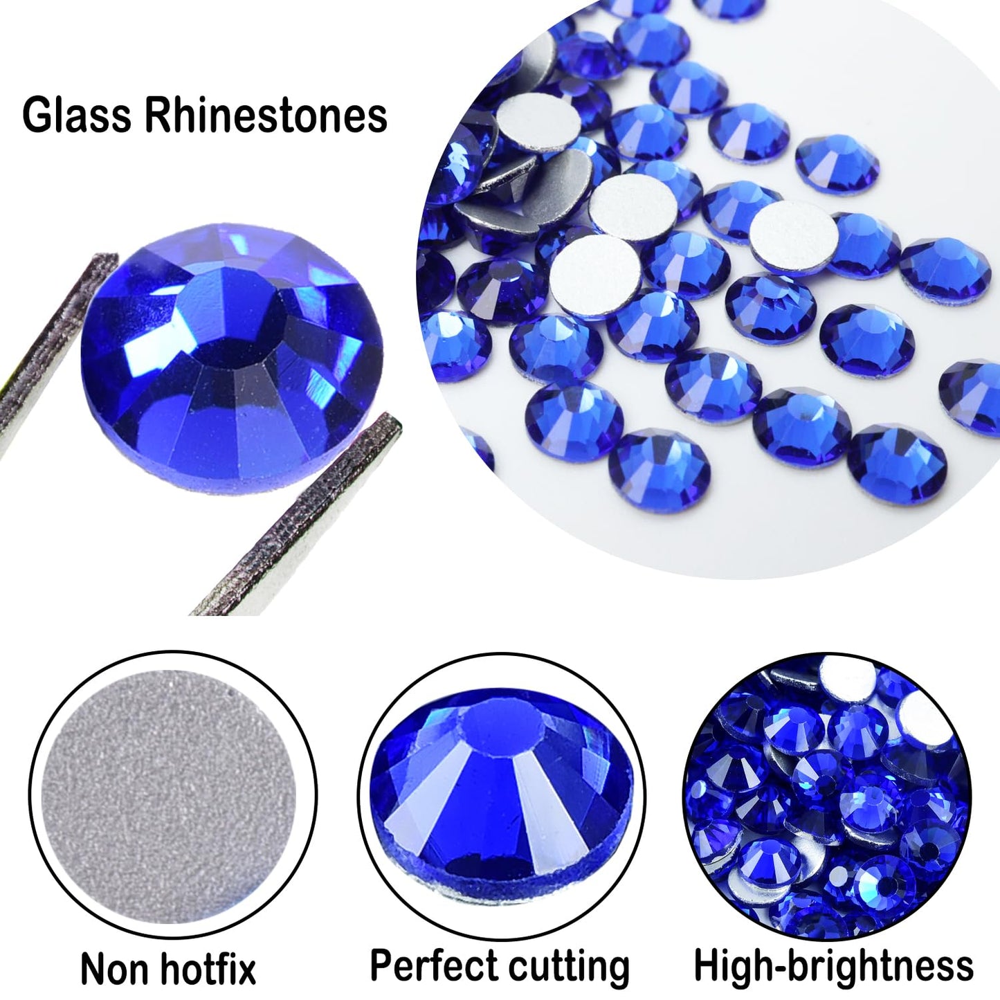 Flatback Glass Rhinestones,Bedazzler Gems 288pcs Non Hotfix Crystal Rhinestones for Nail Charms Crafts Clothes Tumblers,Sapphire,SS30