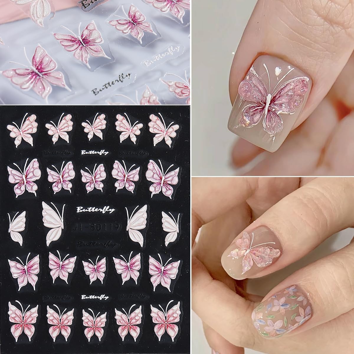 Summer Ocean Nail Stickers, Starfish & Sea Horse Nail Decals, 4 Sheets 5D Embossed Vacation Nail Art