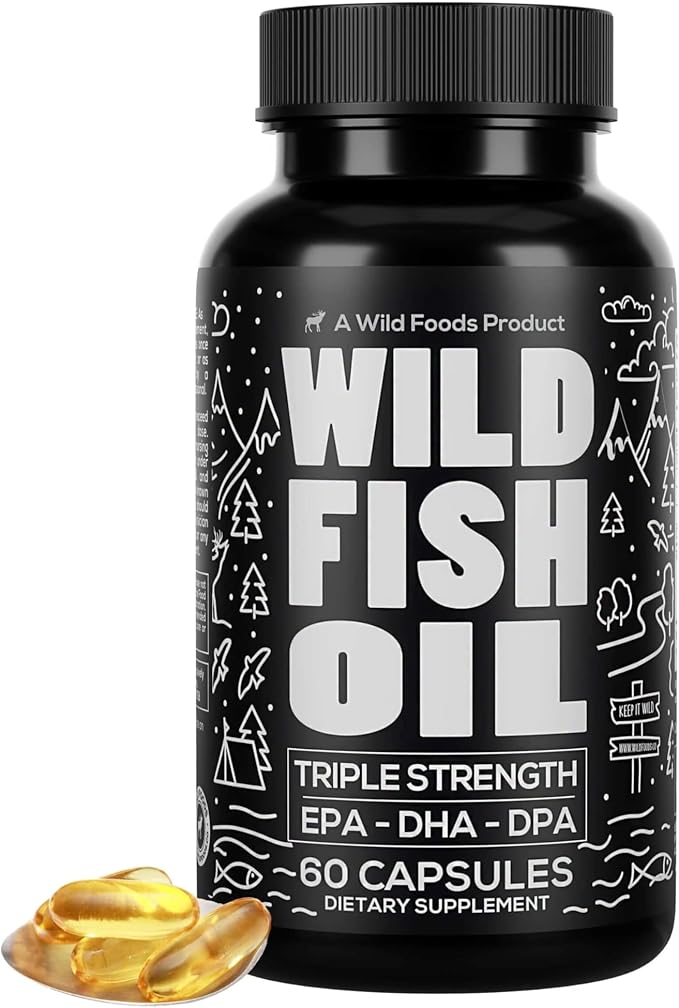 Wild Foods Fish Oil Omega 3 Supplements | 1600 mg | Highly-Potent: DPA, DHA, EPA | Burpless, Odorless, Non-GMO, Gluten Free | For Brain & Heart Health, Joint Support | 60 Capsules (1 pk) | 30 Servings