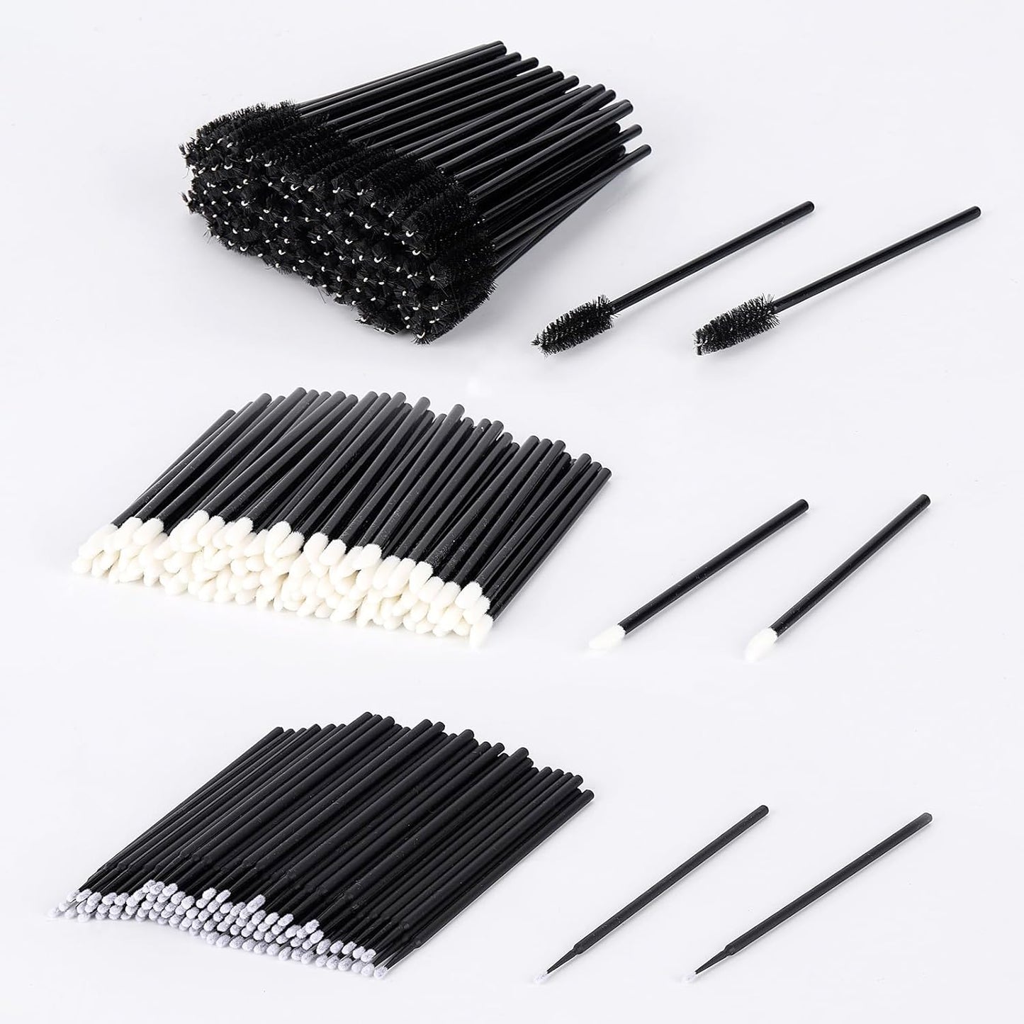 300 Pcs Spoolies Mascara Wands and Lip Brushes and Micro Swabs Applicator Disposable Eyelash Brushes Lipstick Tester Makeup Applicator Tool Black