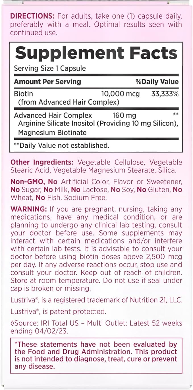 Nature's Bounty Hair Growth Supplement, 1 Per Day, Clinically Shown to Support Thicker, Fuller Hair, with Biotin, Silicon & Arginine, 30 Capsules