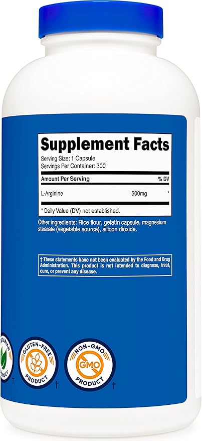 Nutricost L-Arginine 500mg, 300 Capsules (2 Bottles)