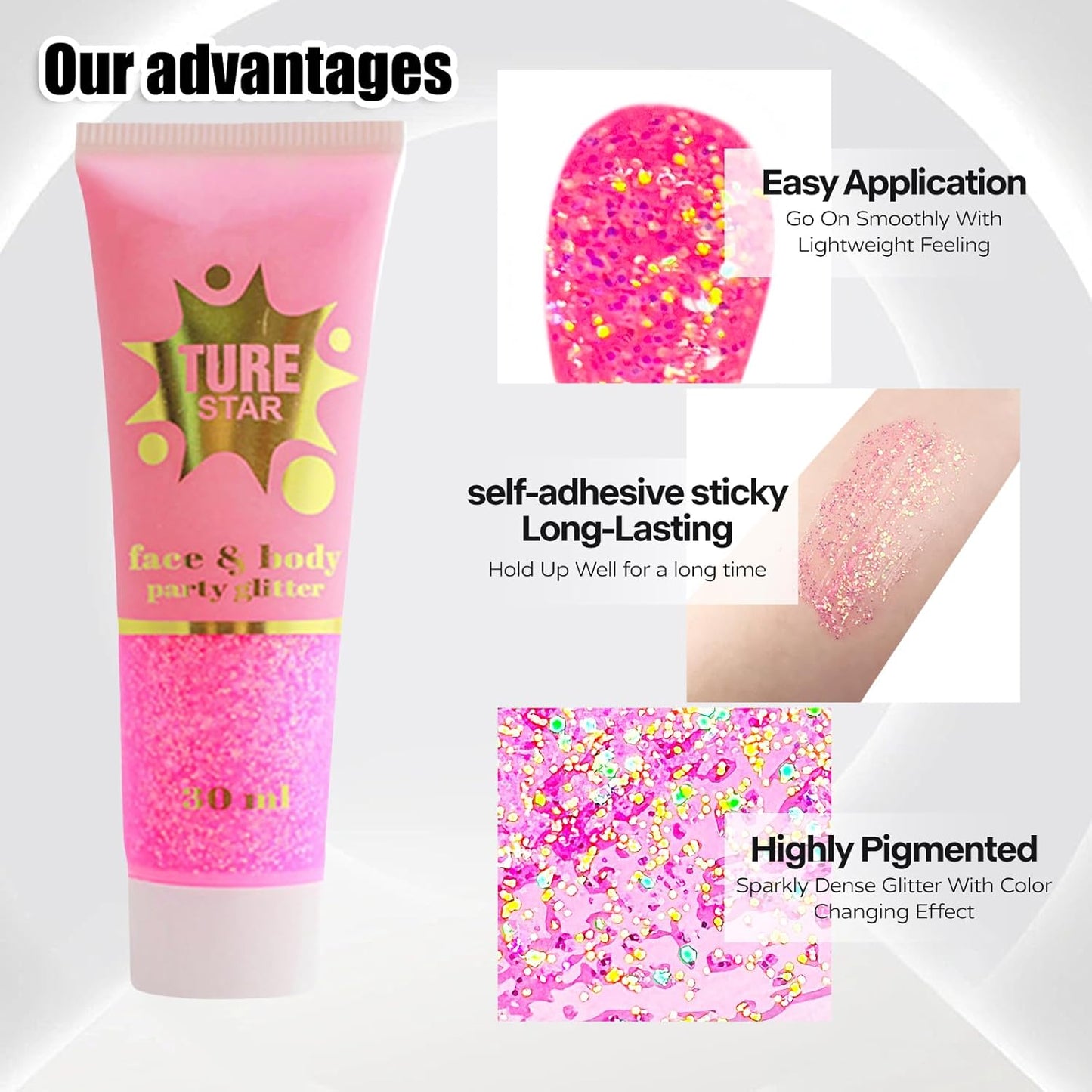 Go Ho Chameleon Rose Pink Body Glitter Gel,Color Changing Rose Pink Face Glitter,Holographic Fine Chunky Sequins Glitters,Reflective Sparkly Festival Rave Accessories