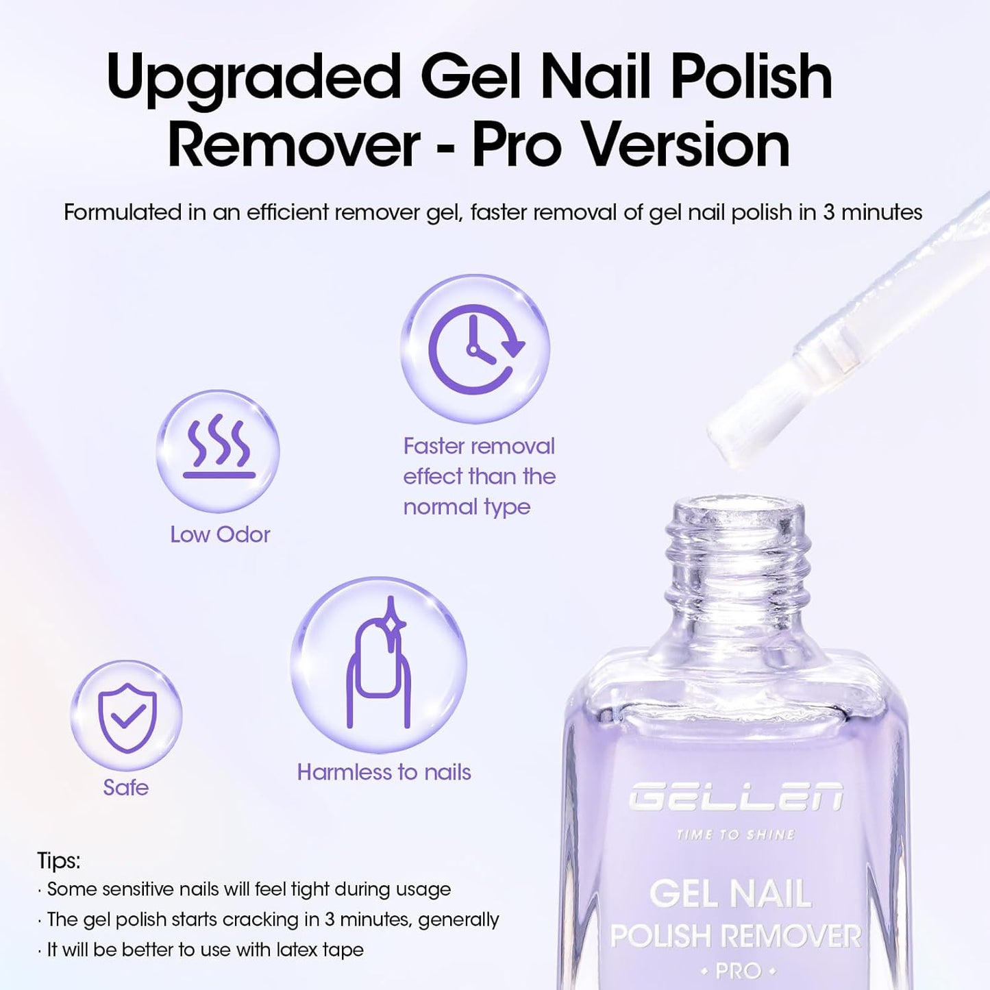 Gellen Gel Remover for Nails - Pro, Gel Polish Remover with Peelable Liquid Latex for Nails, Gel Nail Remover Kit Fast Nail Gel Removal in 2-5 Minutes Professional No Soaking or Wrapping