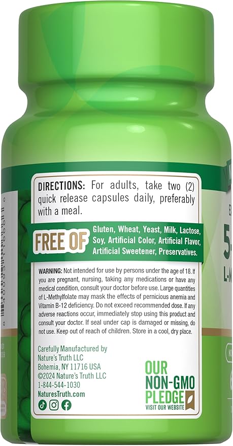 Nature's Truth L Methylfolate 15mg | 60 Capsules | Non-GMO & Gluten Free Supplement | Extra Strength