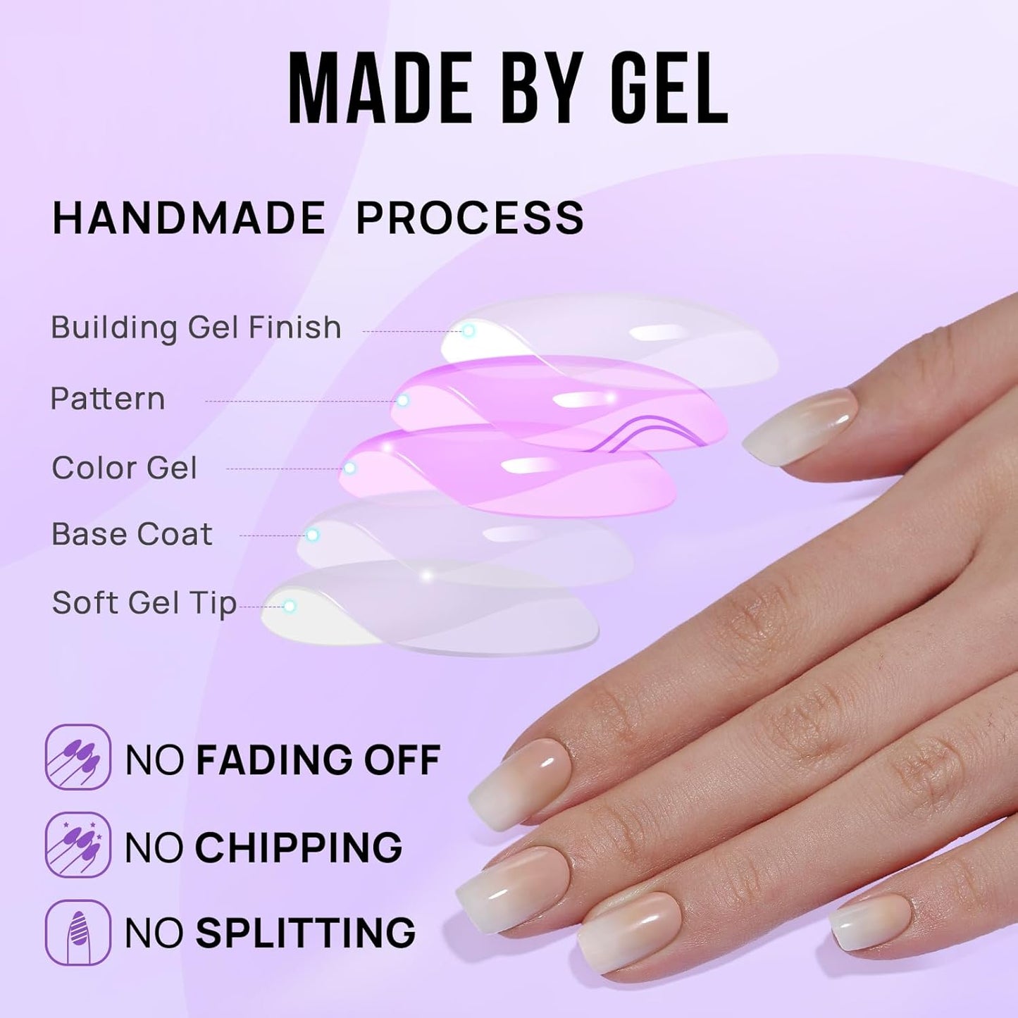 BTArtbox Square Ombre Press On Nails -Soft Gel Press On Nails Short with Nail Glue, 15 Sizes - 30 Reusable Fake Nails Kit, Vanilla Cream