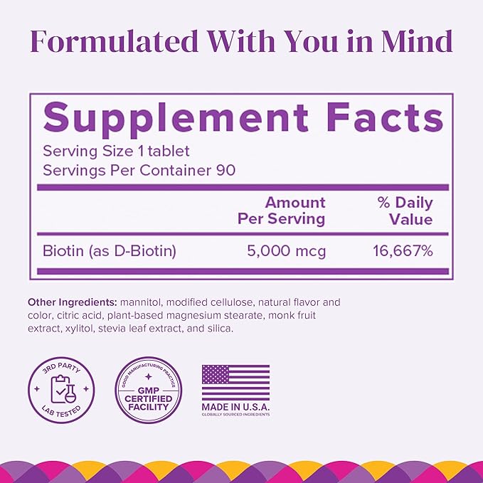 BariMelts Biotin 5000mcg - 90 Fast-Dissolving Tablets (3-Month Supply) - Sugar-Free Bariatric Vitamins for Women, Natural Strawberry Flavor