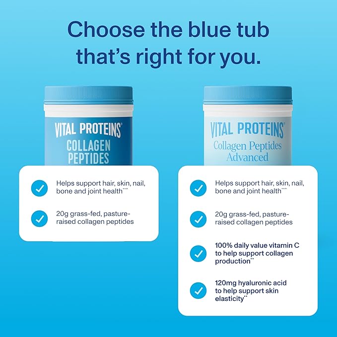 Vital Proteins Grass Fed Collagen Peptides Powder, Supports Hair, Skin, Nails, Bones, and Joints Health, Hydrolyzed Peptides - Zero Sugar, Unflavored, 9.33oz