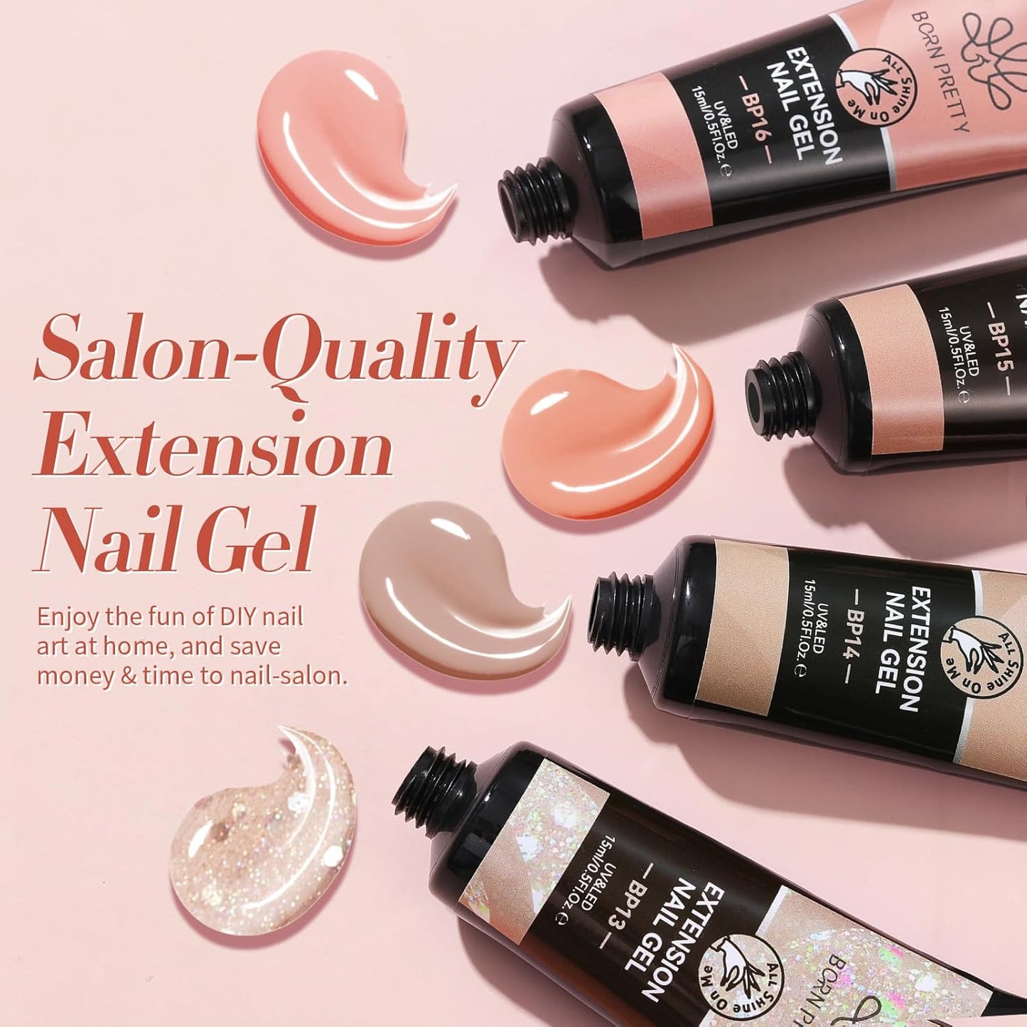 BORN PRETTY Extension Nail Gel Kit-6 Colors Gel Kit Nude Clear Jelly All-In-1 Set Builder Glue with U V Lamp Base Top Coat Set Forms French Manicure Set for Beginner