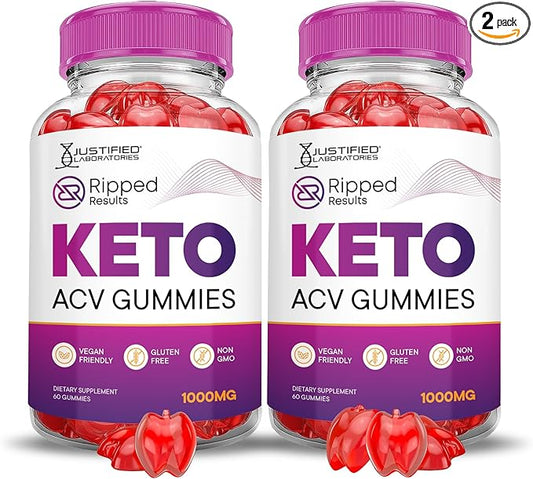 (2 Pack) Ripped Results Keto ACV Gummies Advanced Formula 1000MG Ripped Results Keto Gummies Apple Cider Vinegar Formulated with Pomegranate Beet Juice Powder B12 Vegan Non GMO 120 Gummys